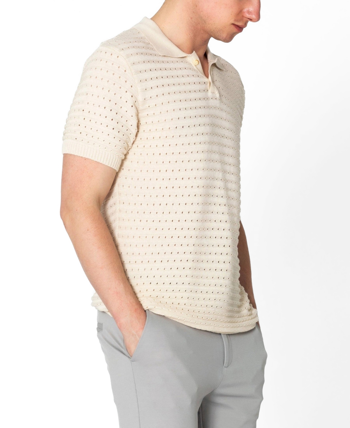 Ron Tomson Men's Eyelet Short Sleeve Polo Shirt