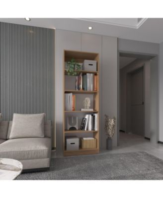 12.3" wood particle board Vinton 4-Tier Bookcase with Modern Storage for Books and Decor, Natural Oak / White