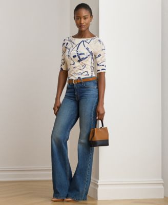 Petite Belting-Print Cotton Boatneck Tee