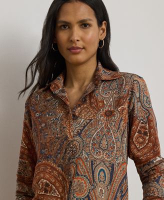 Petite Classic-Fit Paisley Crepe Shirt