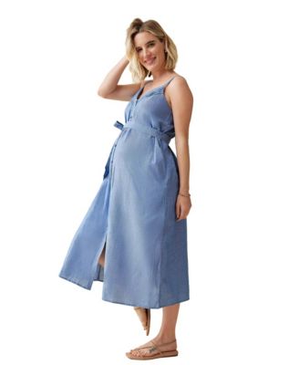 Maternity Ingrid + Isabel Chambray Button Down Midi Dress