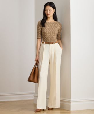 Petite Geo-Print Stretch Cotton Boatneck Tee