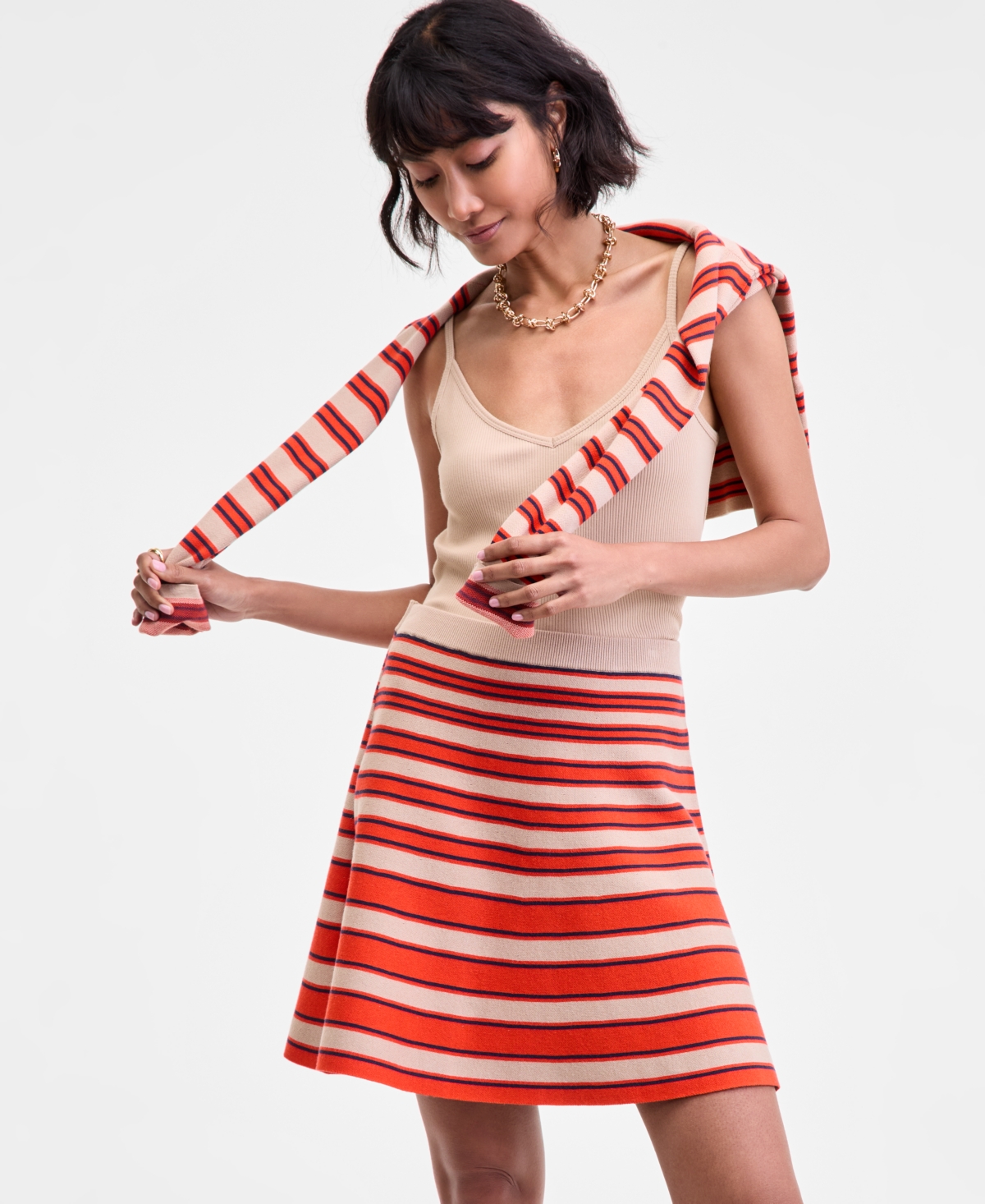 On 34th Women's Striped Pull-on Flounce Sweater Mini Skirt, Macy's Exclusive In Multi