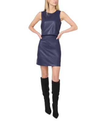 Women's Faux-Leather Sleeveless Crewneck Top 