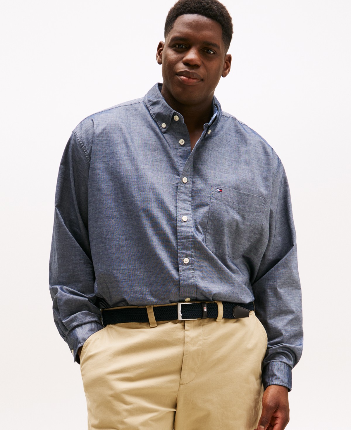 Мужские Tommy Hilfiger Men's Big & Tall Classic-Fit Stretch Solid Capote Shirt — фото 1