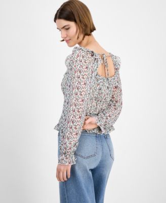 Juniors' Tie-Back Ruffle Blouse