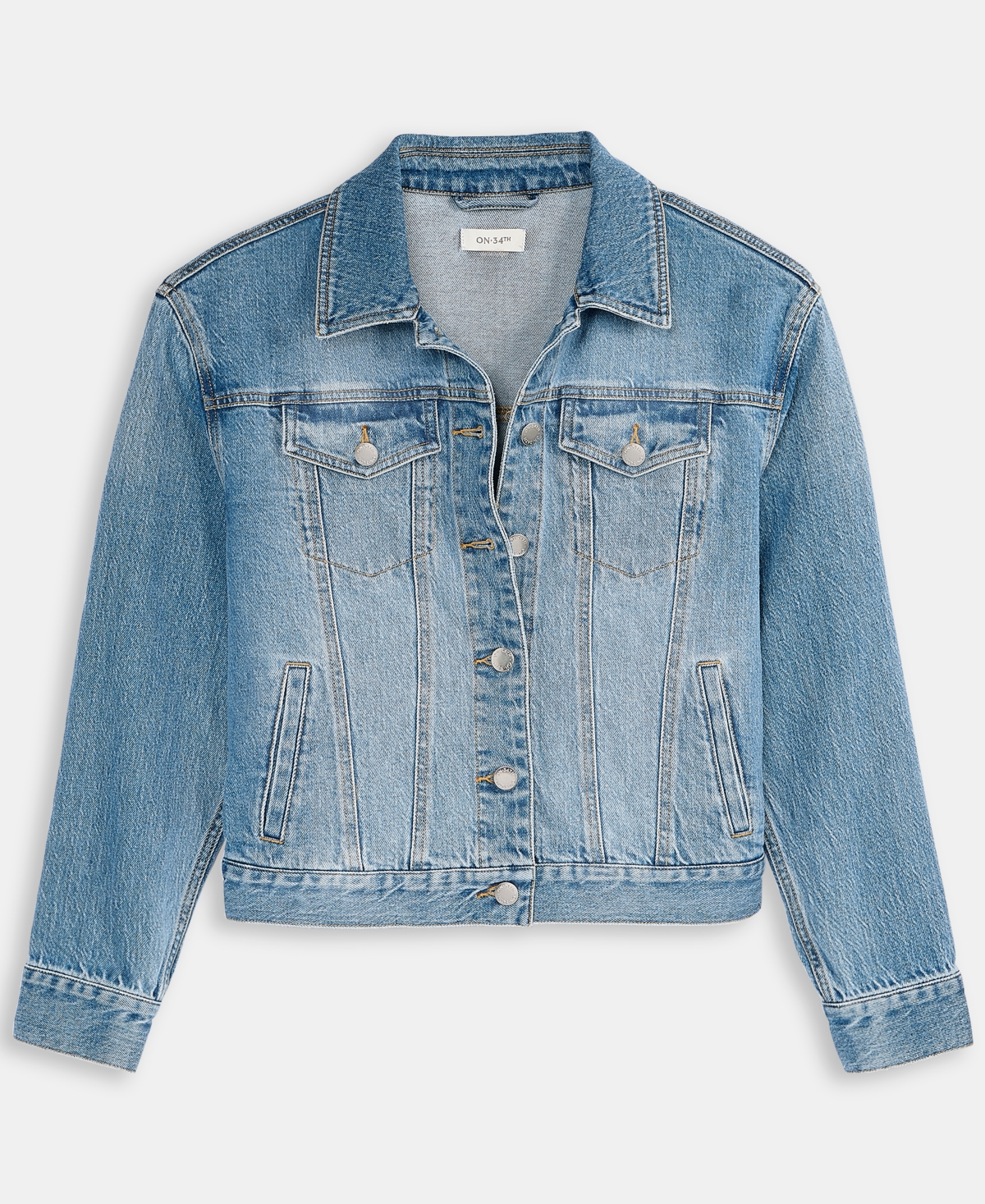 On 34th Trendy Plus Cotton Embellished Crewneck Tee Denim Trucker Jacket Pleat Front Wide Leg Pants Macys Ex In Blue