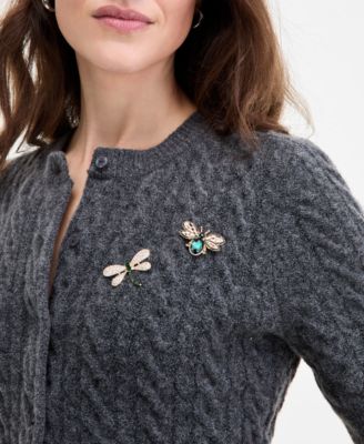 Women's Short-Sleeve Embellished Cable-Knit Cardigan, Macy's Exclusive