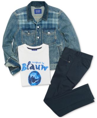 Scotch & Soda Scotch Soda Mens Slim Fit Ralston Pants Graphic T Shirt Denim Trucker Jacket In Blue