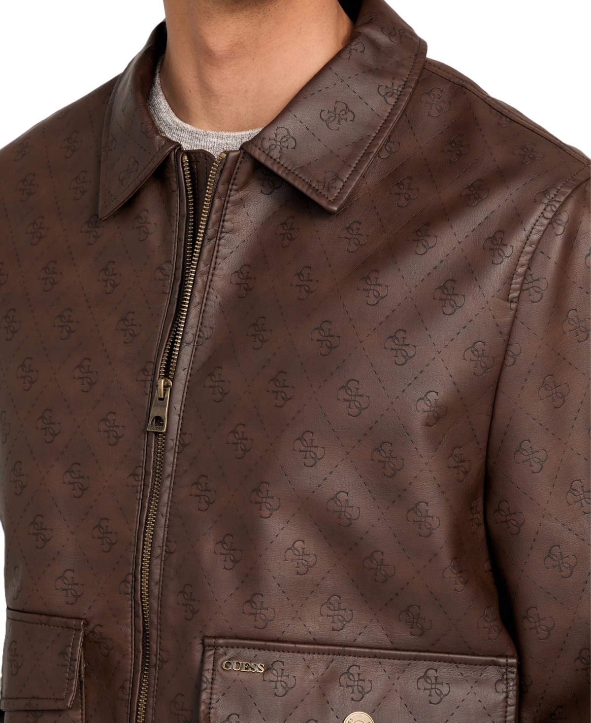 Guess Men's Monogram Aviator Jacket In Brown