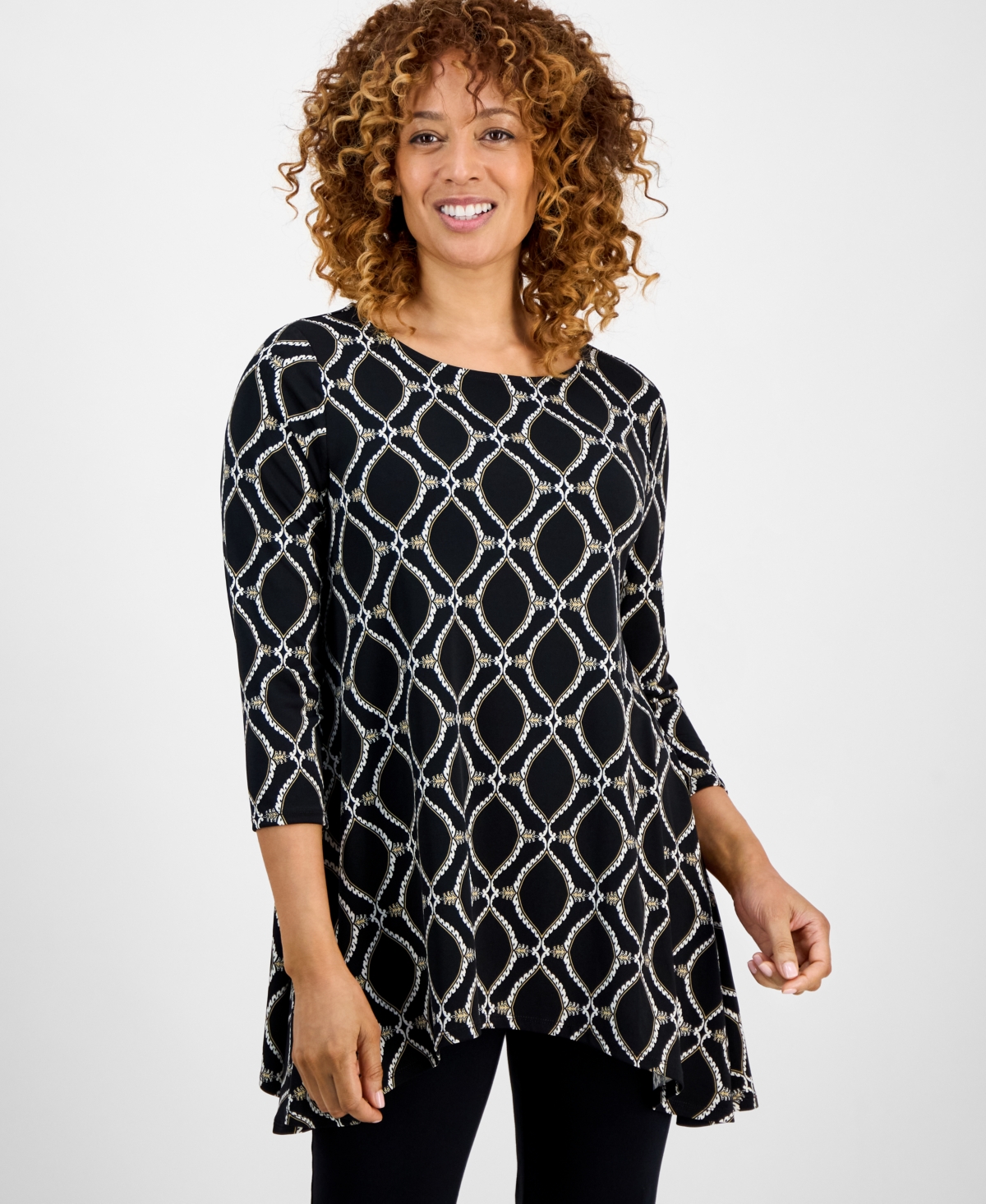 Jm Collection Women's 3/4-sleeve Knit Top, Exclusively At Macy's In Black