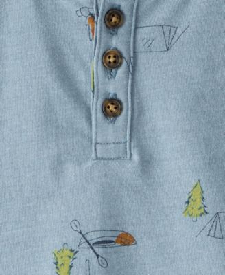 Toddler Boys Camping-Print Short-Sleeve Henley T-Shirt
