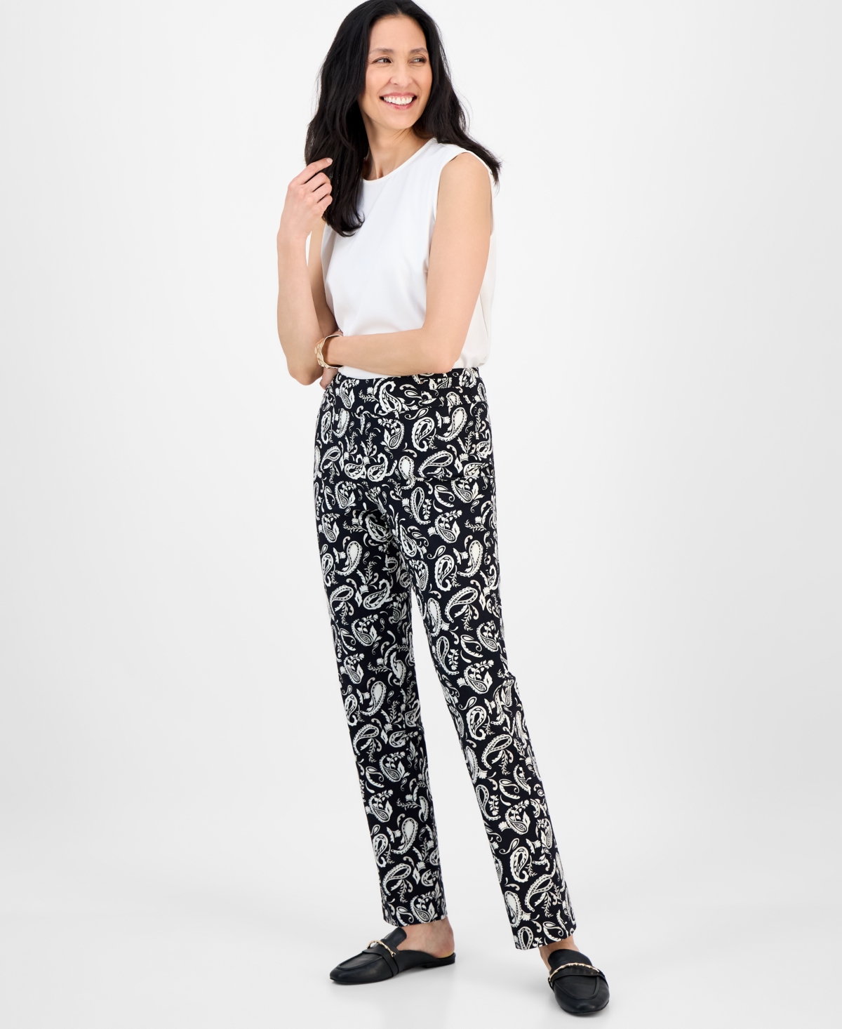 Jm Collection Women's Printed Pull-on Pants, Exclusively At Macy's In Black