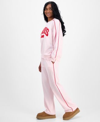 Rebellious One Juniors Chenille Patch Sweatshirt Piped Sweatpants In Pink