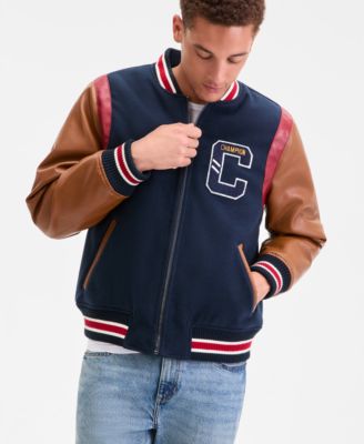 Men's Mixed-Media Varsity Bomber Jacket