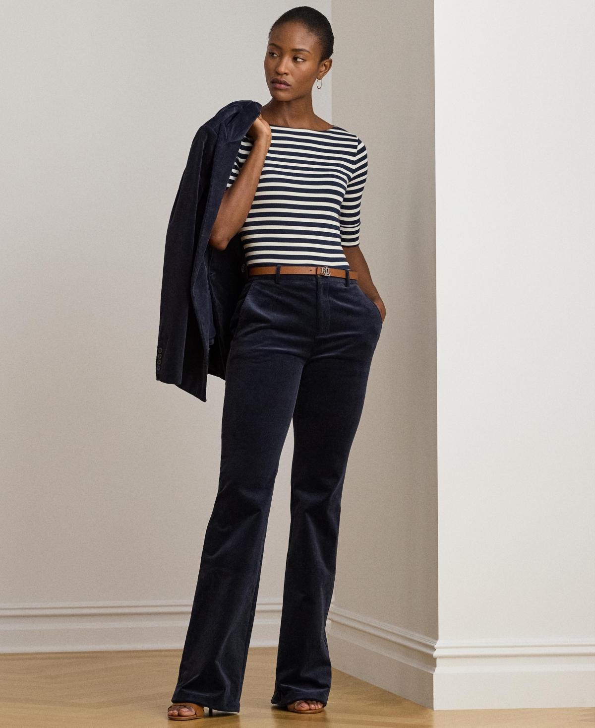 Ralph Lauren Womens Striped Stretch Cotton Boatneck Tee P Xs Xxl In Blue