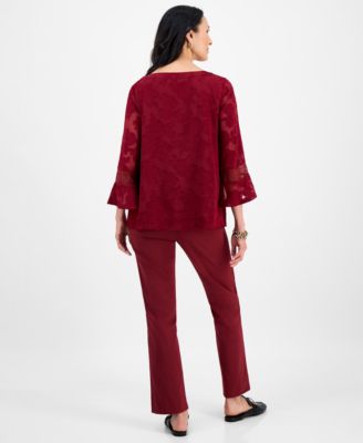 Women's Jacquard Lace Blouse & Lace Panel Pants