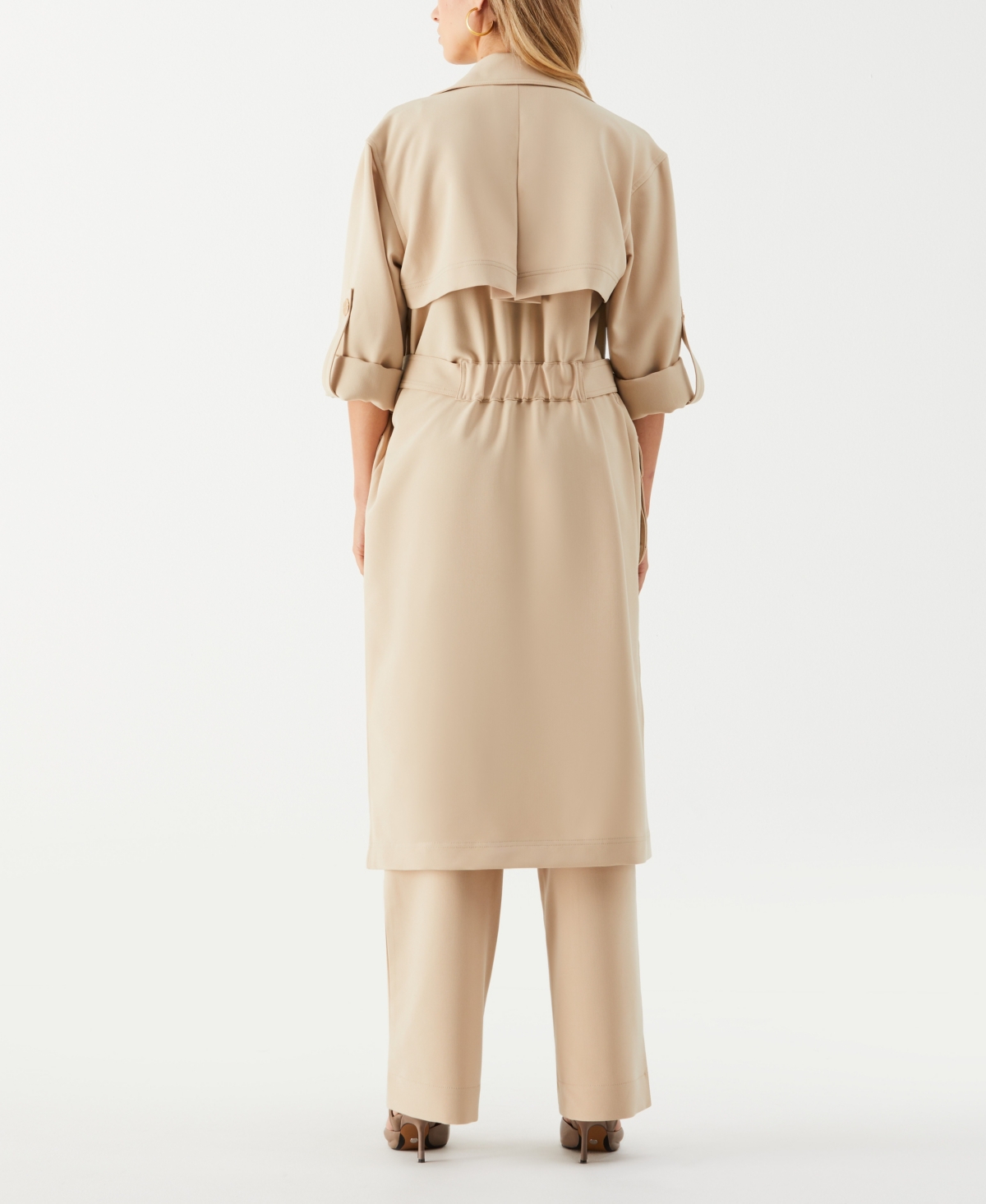 Ella Rafaella Petite Twill Trench Coat Collared Jacket In Brown