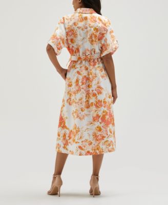 Petite Floral Print Utility Short Sleeve Shirt Dress