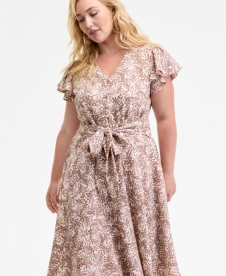 Plus Size Printed Belted Midi Dress
