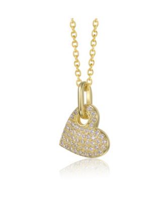 Sterling Silver 14K Gold Plated with Clear Moissanite Heart Pendant Necklace.