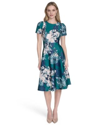 Calvin Klein - Petite Printed Jewel-Neck Fit & Flare Dress