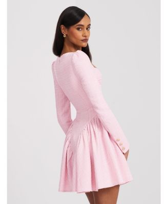 Women's Tae Pink Tweed Long Sleeve Drop Waist Mini Dress