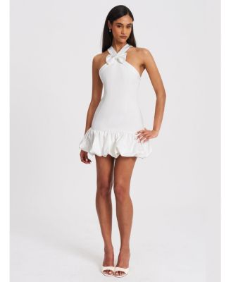 Women's Barbra White Cross Straps Bodycon Mini Dress with Bubble Hem