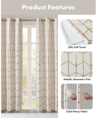 Raina Total Blackout Metallic Print Grommet Top Curtain Single Panel, 50"W x 63"L