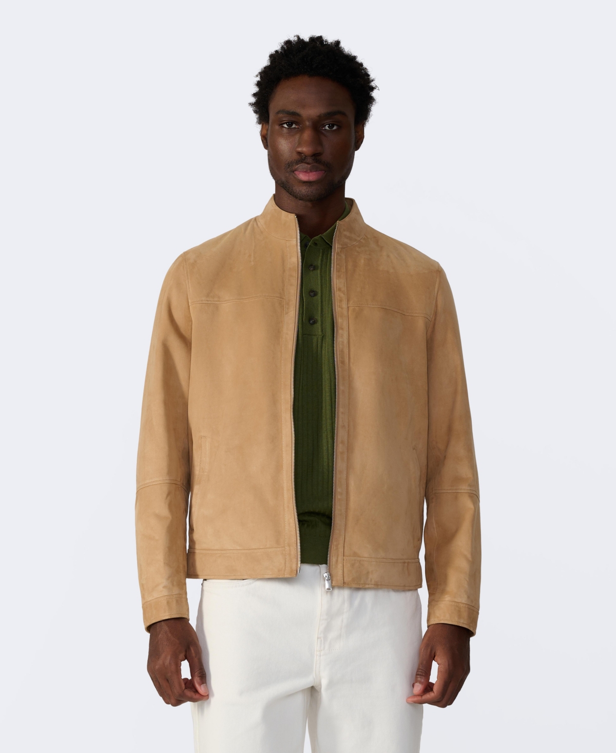 Men's Suede Bomber Jacket, Created for Macy's - Pastel brown