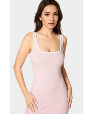 Women's Rib Contrast Square Neck Maxi Dress