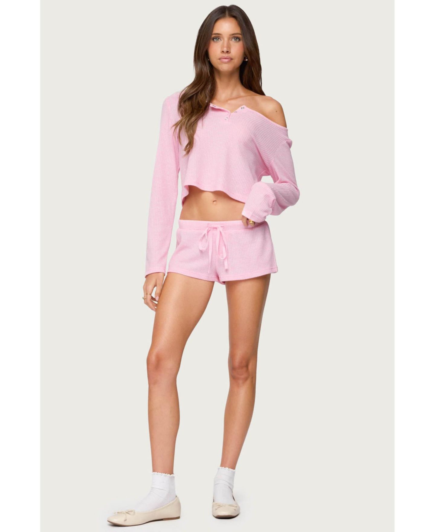 Женский топ Edikted Teddy Cropped Waffle, цвет: Светлый розовый — фото 5