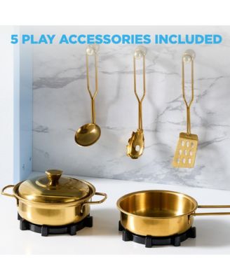 Pretend Play Cottage Kitchen Wooden Toy Set for Kids w/ 5 Accessories, Oven