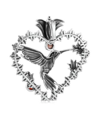 Sterling Silver Multi-Gemstone Fritz Casuse Heart Hummingbird Pendant Enhancer