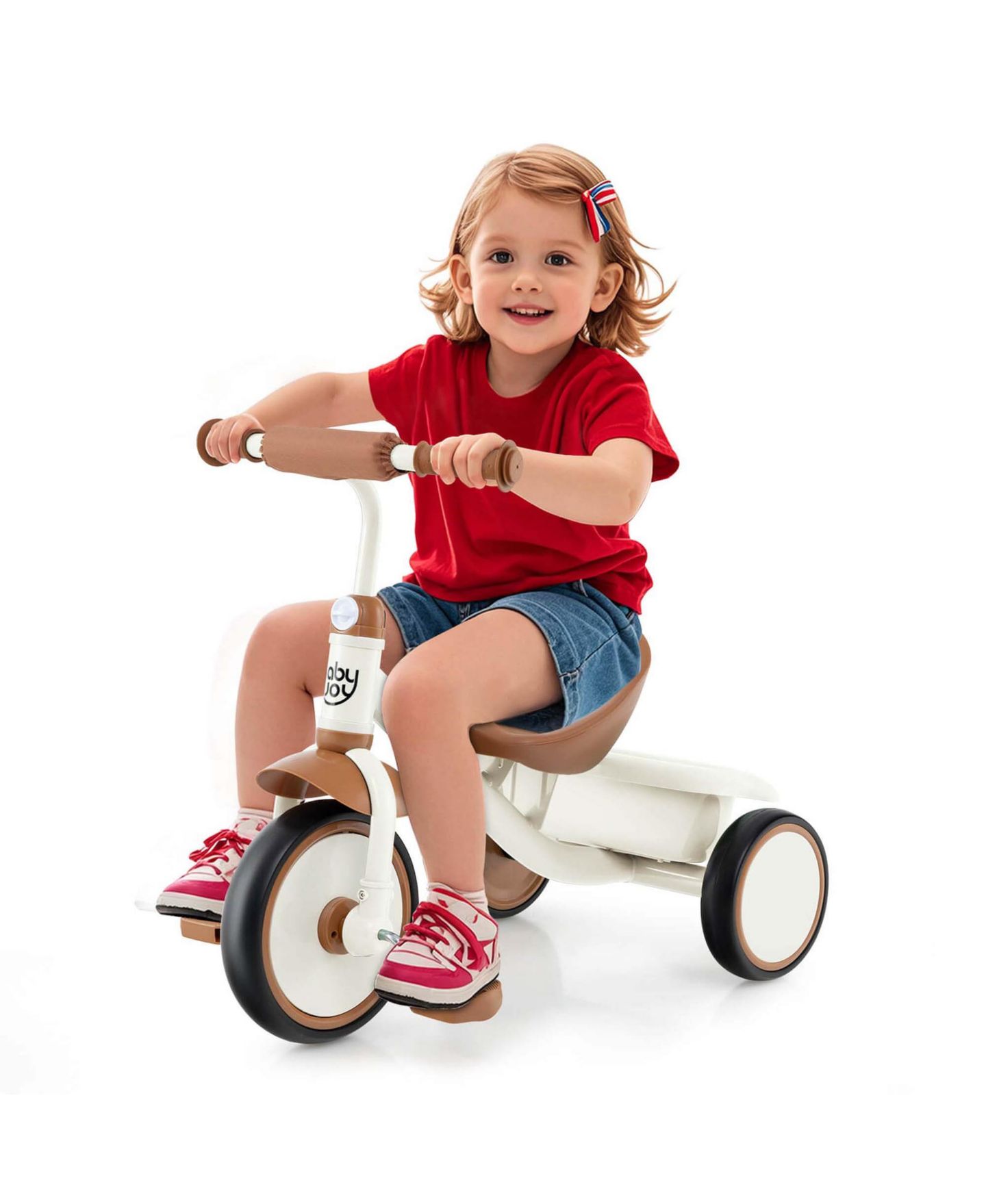 Детская игрушка Costway Toddler 3-Wheel Tricycle with Storage Basket and Adjustable Seat, 55 lb. Capacity, Ages 3-5, цвет: Бежевый / Хаки — фото 3