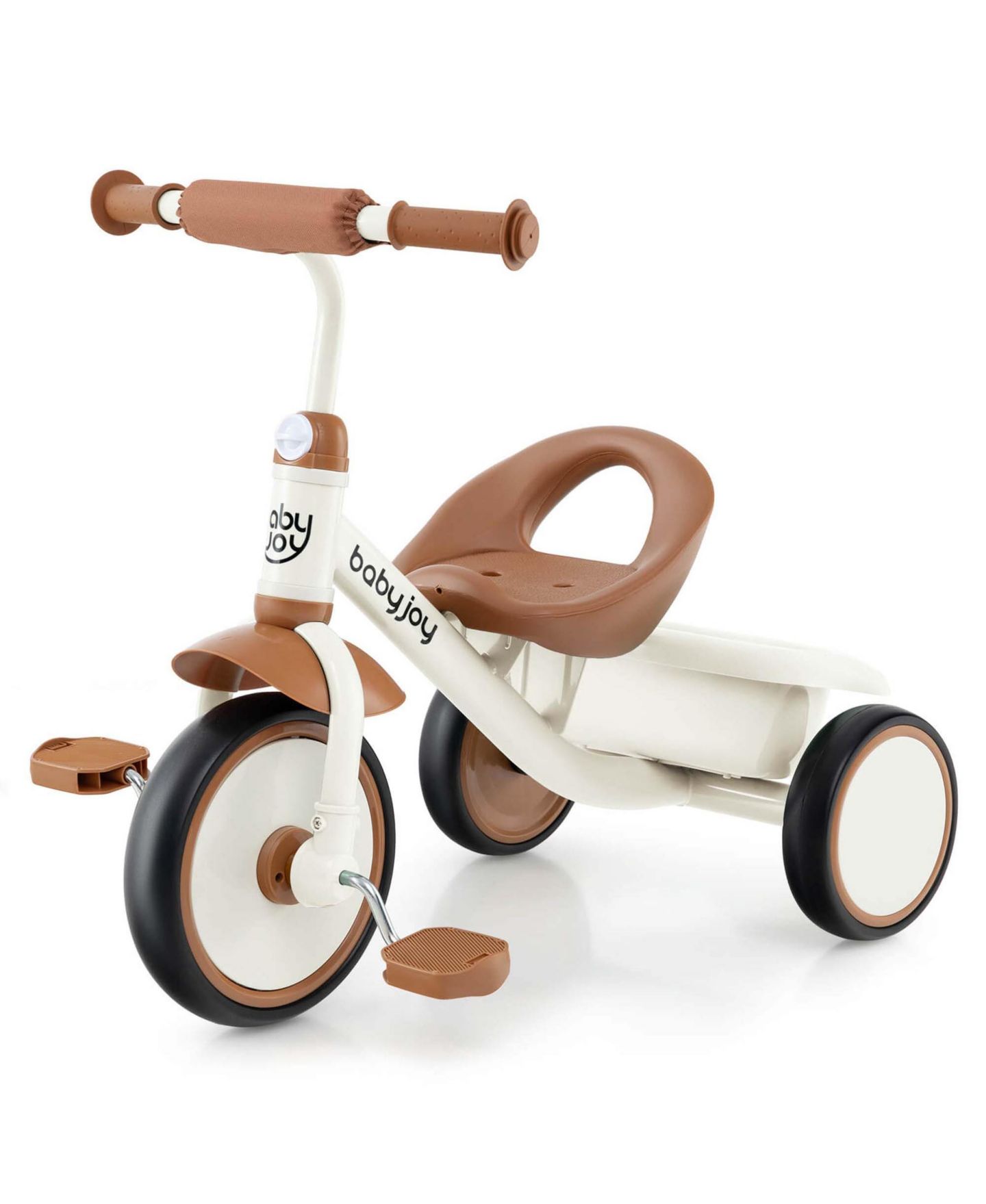 Детская игрушка Costway Toddler 3-Wheel Tricycle with Storage Basket and Adjustable Seat, 55 lb. Capacity, Ages 3-5, цвет: Бежевый / Хаки — фото 1