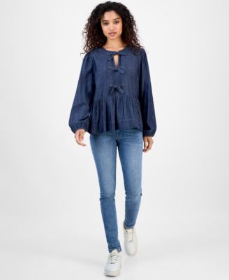 Women's Chambray Peplum-Hem Top