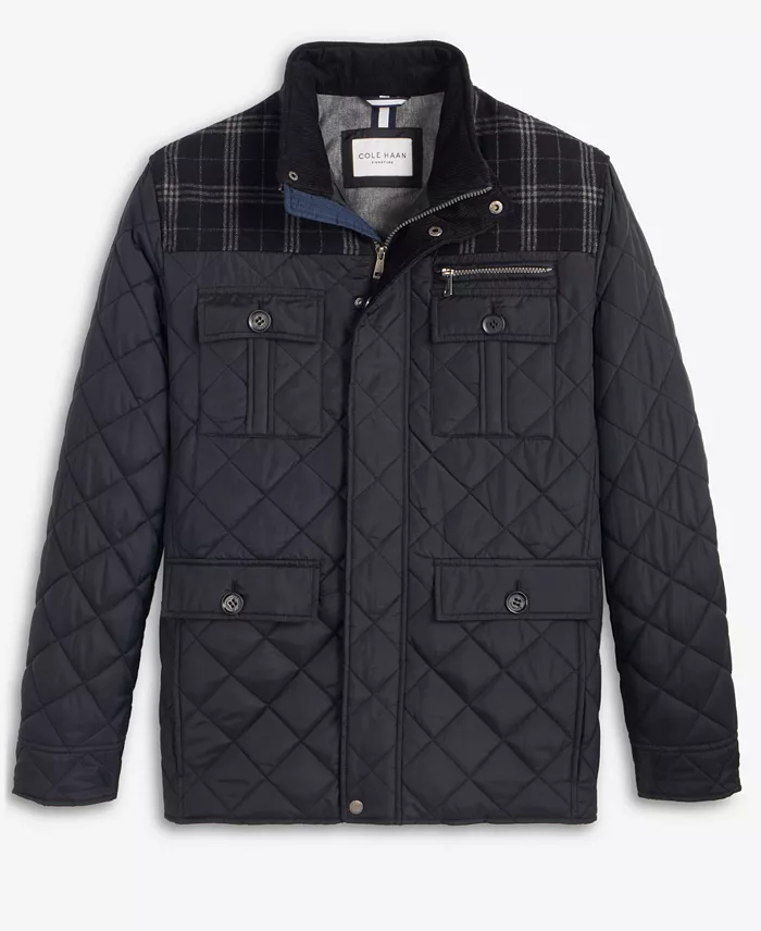 Men's Mixed Media Quilted Jacket - thumbnail 8
