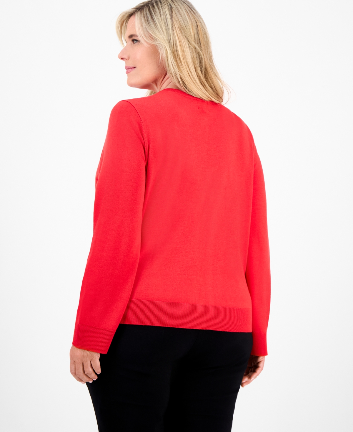 Jm Collection Plus Size Embellished Button-front Cardigan, Macy's Exclusive In Red