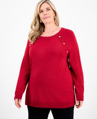 JM Collection - Plus Size Button-Trim Sweater