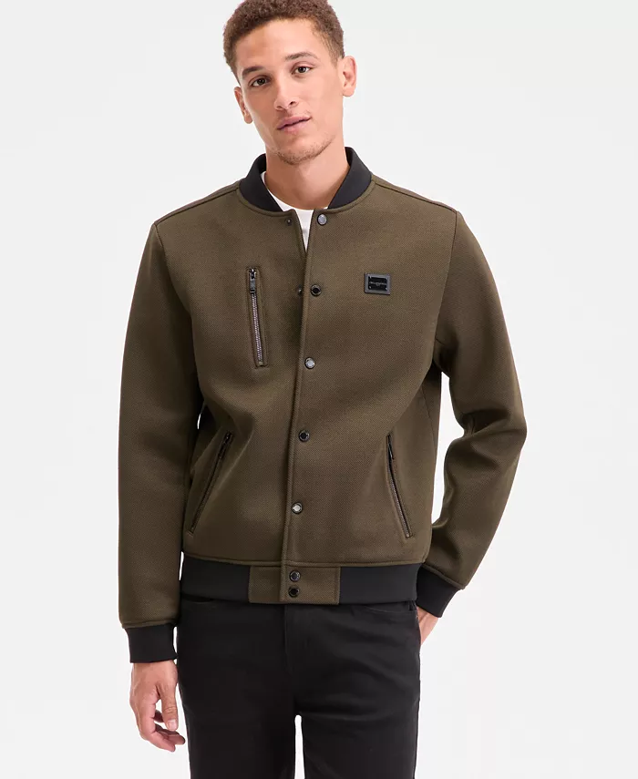 Men's Textured Varsity Zip Bomber Jacket - thumbnail 9