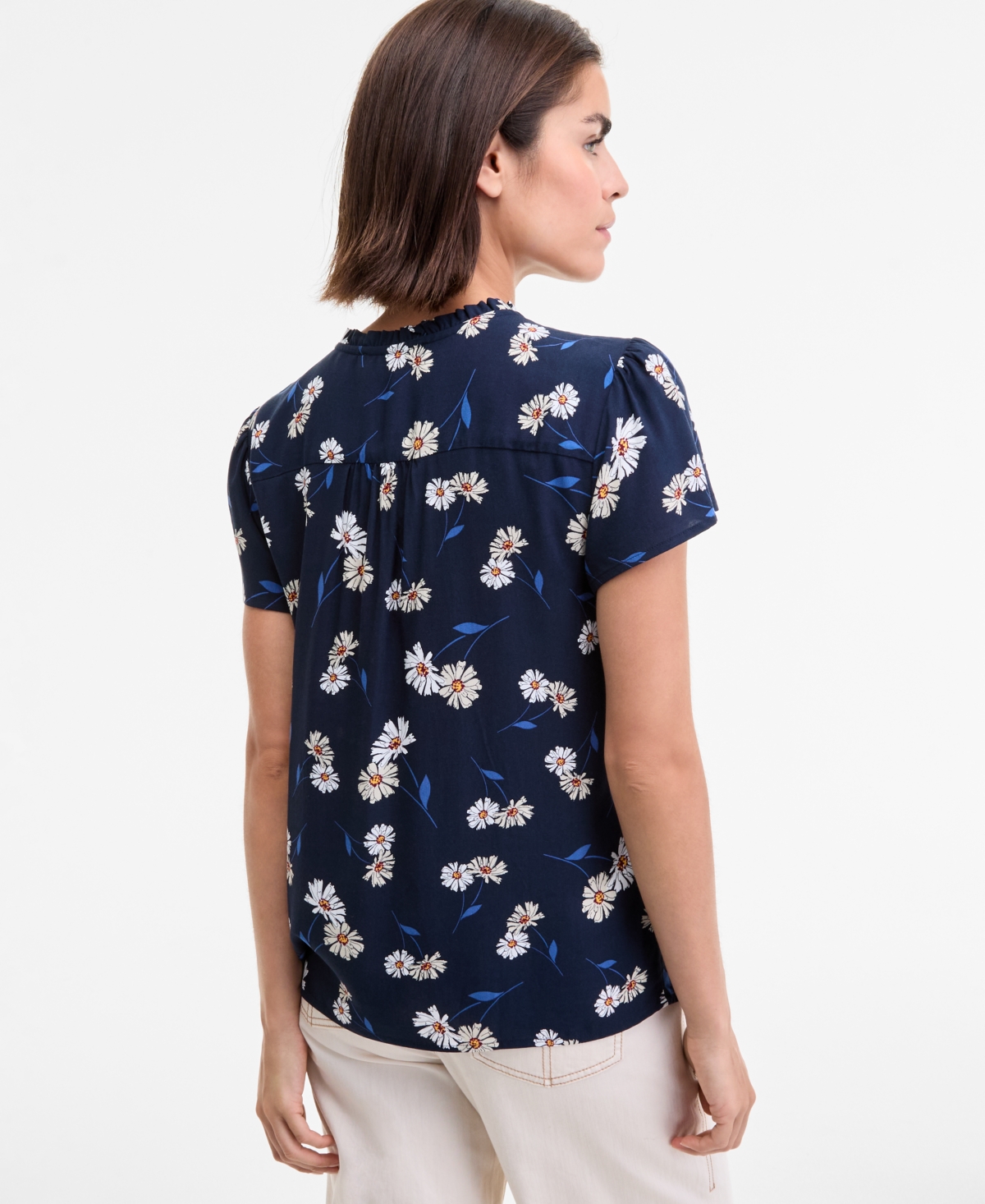 Tommy Hilfiger Women's Daisy Lace-up Ruffled Blouse In Blue