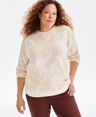 Plus Size Holiday Floral Long-Sleeve Sweatshirt, Macy's Exclusive 