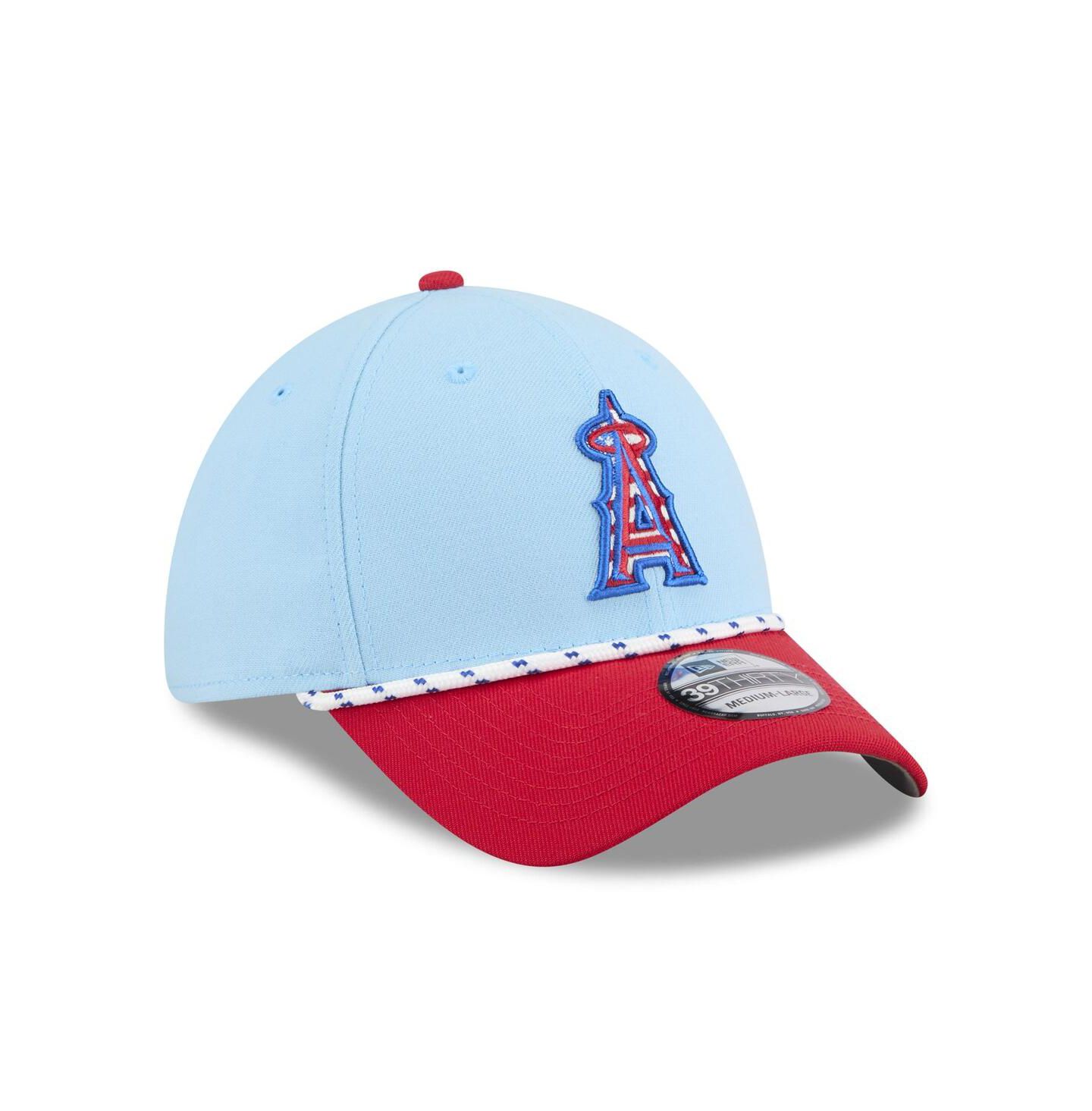Мужская кепка New Era Light Blue/Red Los Angeles Angels 2025 Fourth of July 39THIRTY Flex Hat — фото 2