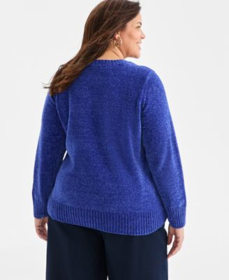 Plus Size Crewneck Chenille Long-Sleeve Sweater