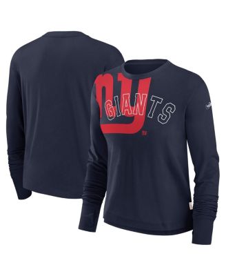 Nike - Women's Navy New York Giants Layered Logo Cropped Long Sleeve Fashion T-Shirt