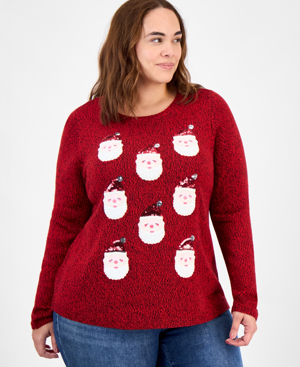Holiday Lane Plus Size Smile-santa-graphic Sweater In Burgundy