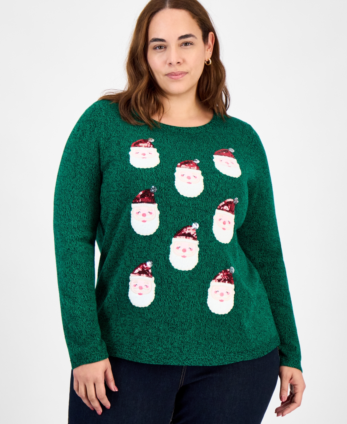 Holiday Lane Plus Size Smile-santa-graphic Sweater In Green