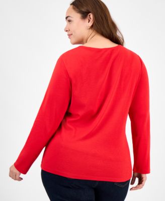 Plus Size Ornament Print Long-Sleeve T-Shirt