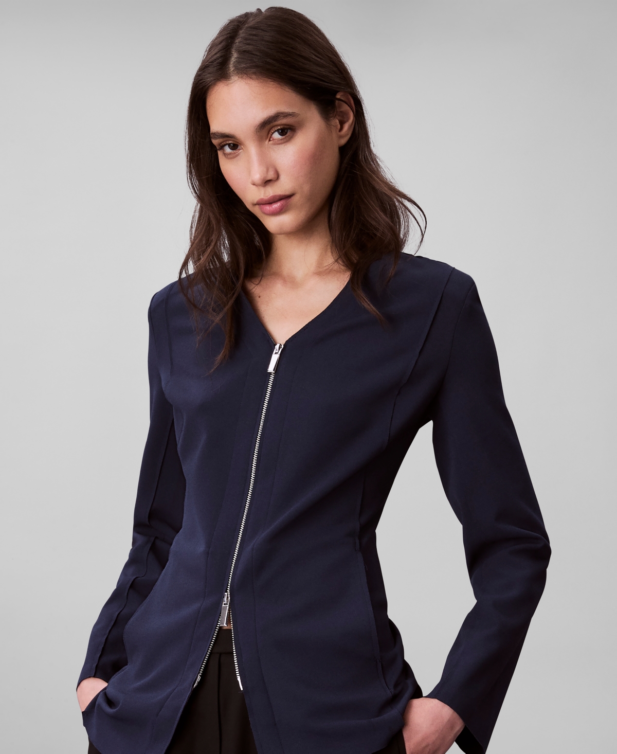 Calvin Klein Women's Stretch Crepe Zip Front Jacket In Blue